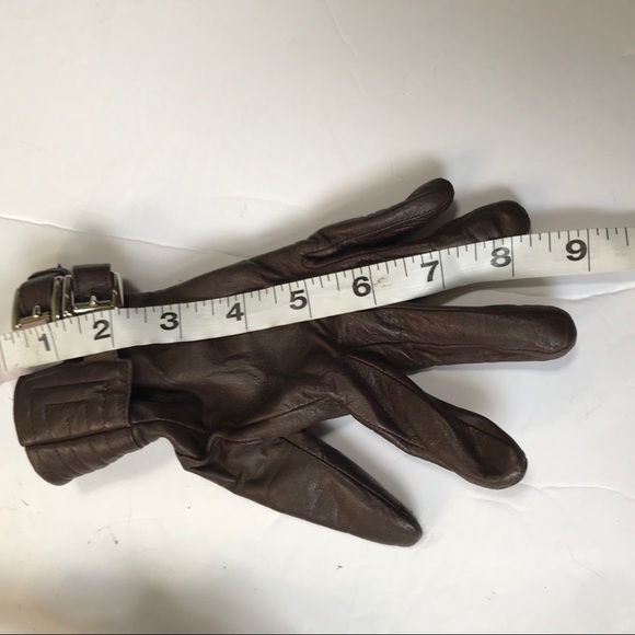 Michael Kors Moto Leather Gloves Buckles Lined Silver Hardware Small Brown Lined - Picture 8 of 11